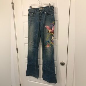 ALLEN B. Blue Embroidered Floral Bird Women's Jeans Sz. 28L